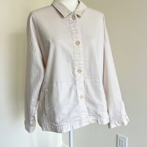 Eileen Fisher Organic Cotton Stretch Denim Boxy Jacket Cream Large L/G